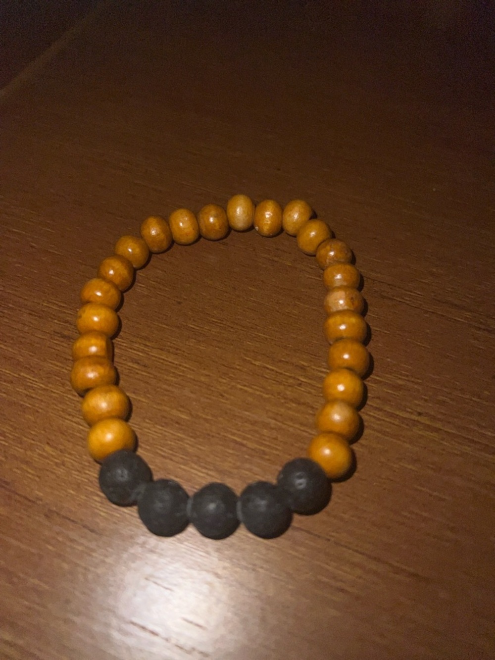 Aromatherapy Black Lava Rock Wood Bead Stretch Bracelet